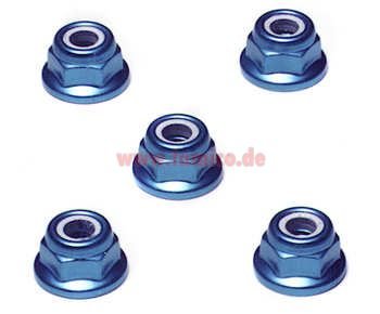 Tamiya 300053159 Alu-Stoppmutter Blau Eloxiert, 5 Stück, 4 Mm – Für RC-Modellbau