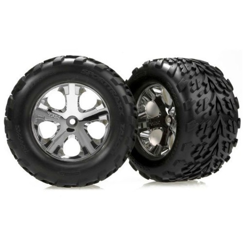 Traxxas 3668 Tires & wheels, assembled, glued (2.8) (All-Star chrome wheels, Talon tires, foam inserts) (2WD electric rear) (2)