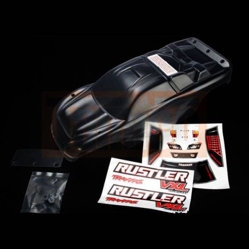 Traxxas 3714 Body, Rustler (clear, requires painting)/window, lights decal sheet/ wing and aluminum hardware