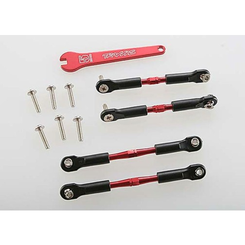 Traxxas 3741X Turnbuckles, aluminum (red-anodized), camber links, front, 39mm (2), rear, 49mm (2) (assembled w/ rod ends & hollow balls)/wrench