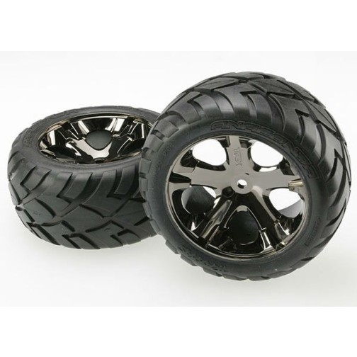 Tires & wheels, assembled, glued (All Star black chrome wheels, Anaconda tires, foam inserts) (2WD electric rear) (1 left, 1 right)