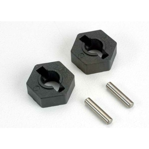 Wheel hubs, hex (2)/ axle pins (2.5x12mm) (2)