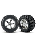 Traxxas 4973R Tires & wheels, assembled, glued (Hurricane chrome wheels, Maxx tires (6.3 outer diameter), foam inserts) (2) (fits Revo/T-Maxx/E-Maxx with 6mm axle and 14mm hex)