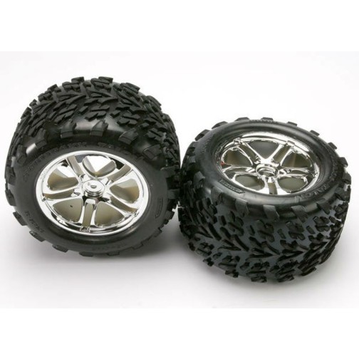 Traxxas 5174 Tires & wheels, assembled, glued (SS (Split Spoke) chrome wheels, Talon tires, foam inserts) (2) (fits Revo/T-Maxx/E-Maxx with 6mm axle and 14mm hex)