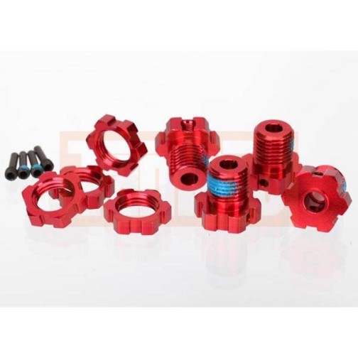 Traxxas 5353R Wheel hubs, splined, 17mm (red-anodized) (4)/ wheel nuts, splined, 17mm (red-anodized) (4)/ screw pins, 4x13mm (with threadlock) (4)