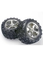 Traxxas 5374 Tires & wheels, assembled, glued (Gemini chrome wheels, Talon tires, foam inserts) (2) (fits Revo/T-Maxx/E-Maxx with 6mm axle and 14mm hex)