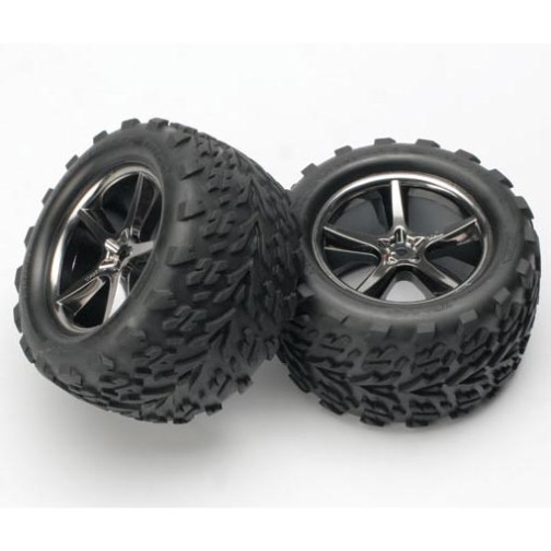 Traxxas 5374A Tires & wheels, assembled, glued (Gemini black chrome wheels, Talon tires, foam inserts) (2)