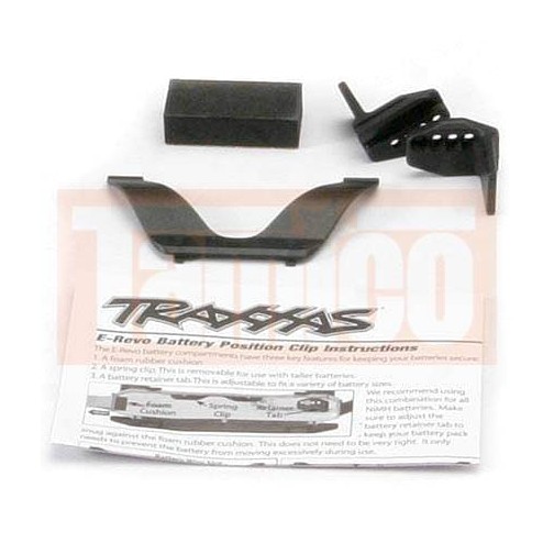 Traxxas 5629 Retainer clip, battery (1)/ front clip (1) /rear clip (1)/ foam spacer (1) (for one battery compartment)