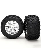 Traxxas 5674 Tires & wheels, assembled, glued (Geode chrome wheels, Maxx tires (6.3 outer diameter), foam inserts) (2) (use with 17mm splined wheel hubs & nuts, part #5353X & beadlock-style sidewall protectors, part #5665, 5666, 5667)