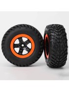 Traxxas 5863 Tires & wheels, assembled, glued (SCT black, orange beadlock wheels, dual profile (2.2 outer, 3.0 inner), SCT off-road racing tire, foam inserts) (2) (4WD f/r, 2WD rear) (TSM rated)