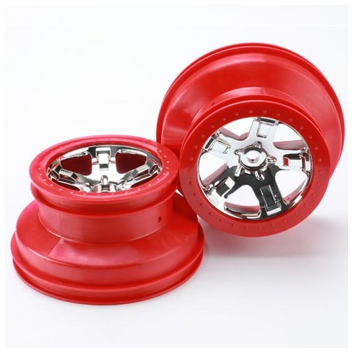 Wheels, SCT chrome, red beadlock style, dual profile (2.2 outer, 3.0 inner) (4WD front/rear, 2WD rear only) (2)
