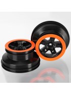 Traxxas 5868X Wheels, SCT black, orange beadlock style, dual profile (2.2 outer, 3.0 inner) (4WD f/r, 2WD rear) (2)