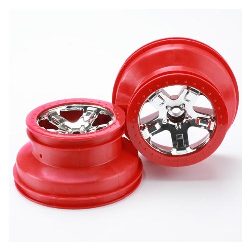 Traxxas 5870 Wheels, SCT chrome, red beadlock style, dual profile (2.2 outer, 3.0 inner) (2WD front) (2)