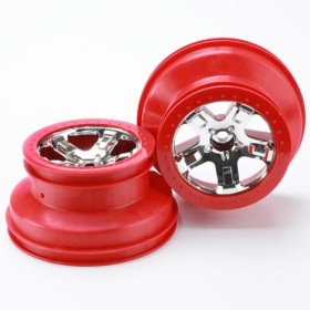 Traxxas 5870 Wheels, SCT chrome, red beadlock style, dual...