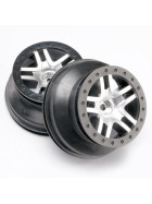 Traxxas 5876 Wheels, SCT Split-Spoke, satin chrome, black beadlock style, dual profile (2.2 outer, 3.0 inner) (2WD front) (2)