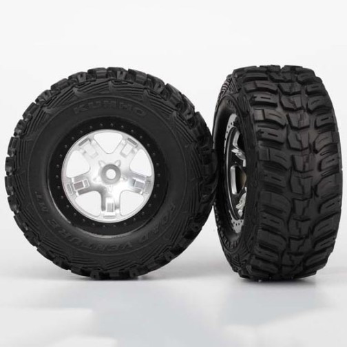 Traxxas 5880 Tires & wheels, assembled, glued  (SCT satin chrome, black beadlock style wheels, Kumho tires, foam inserts) (2) (4WD front/rear, 2WD rear only)