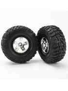 Traxxas 5881 Tires & wheels, assembled, glued (SCT satin chrome, black beadlock style wheels, Kumho tires, foam inserts) (2) (2WD front)