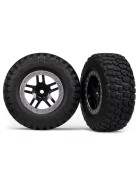 Traxxas 5883 Tires & wheels, assembled, glued (SCT Split-Spoke, black, satin chrome beadlock wheels, BFGoodrich Mud-Terrain  T/A KM2 tire, foam inserts) (2) (4WD f/r, 2WD rear)