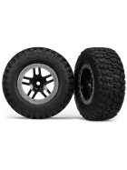 Traxxas 5885 Tires & wheels, assembled, glued (SCT Split-Spoke, black, satin chrome beadlock wheels,  BFGoodrich Mud-Terrain  T/A KM2 tires,  foam inserts) (2) (2WD Front)