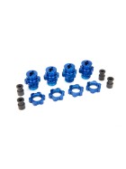 Traxxas 6856X Wheel hubs, splined, 17mm, short (4)/ wheel nuts, splined, 17mm (4) (blue-anodized)/ hub retainer M4 X 0.7 (4)/ axle pin (4)/ wrench, 5mm