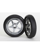 Traxxas 6975 Tires & wheels, assembled, glued (5-spoke chrome wheels, tires, foam inserts) (front) (2)