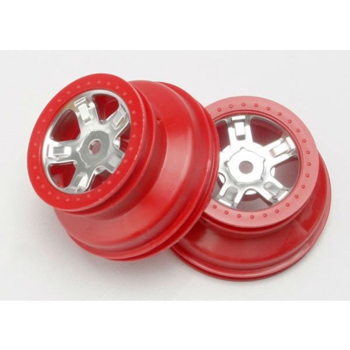 Traxxas 7072A Wheels, SCT satin chrome, red beadlock style, dual profile (1.8 inner, 1.4 outer) (2)