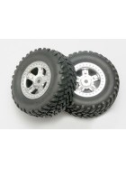 Traxxas 7073 Tires and wheels, assembled, glued (SCT satin chrome wheels, SCT off-road racing tires, foam inserts) (1 each, right & left)