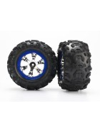 Traxxas 7274 Tires and wheels, assembled, glued (Geode chrome, blue beadlock style wheels, Canyon AT tires, foam inserts) (1 left, 1 right)