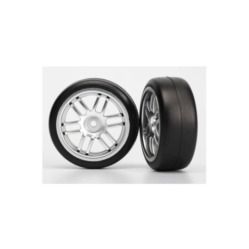 Traxxas 7376A Tires and wheels, assembled, glued (Rally wheels, satin, 1.9 Gymkhana slick tires) (2)