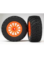 Traxxas 7473A Tires & wheels, assembled, glued (orange wheels, gravel pattern tires, foam inserts) (2) (TSM rated)