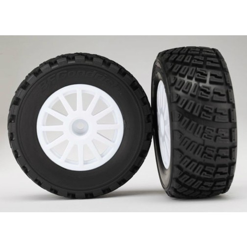 Traxxas 7473R Tires & wheels, assembled, glued (white wheels, gravel pattern, S1 compound tires, foam inserts) (2)