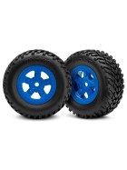 Tires and wheels, assembled, glued (SCT blue wheels, SCT off-road racing tires) (1 each, right & left)