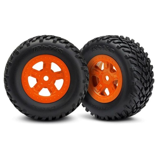 Traxxas 7674A Tires and wheels, assembled, glued (SCT orange wheels, SCT off-road racing tires) (1 each, right & left)