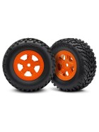 Traxxas 7674A Tires and wheels, assembled, glued (SCT orange wheels, SCT off-road racing tires) (1 each, right & left)