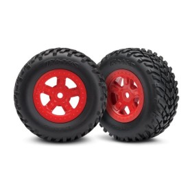 Traxxas 7674R Tires and wheels, assembled, glued (SCT red...