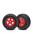 Traxxas 7674R Tires and wheels, assembled, glued (SCT red wheels, SCT off-road racing tires) (1 each, right & left)