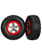 Traxxas 5887 Tires & wheels, assembled, glued (SCT chrome wheels, red beadlock style, dual profile (2.2 outer, 3.0 inner), SCT off-road racing tires, foam inserts) (2) (4WD f/r, 2WD rear) (TSM rated)