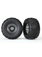 Traxxas 3663X Tires & wheels, assembled, glued (chrome wheels, Terra Groove dual profile tires, foam inserts) (2WD electric rear) (2)