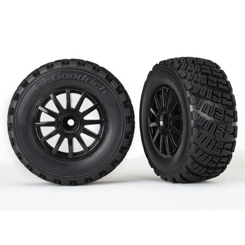 Traxxas 7473T Tires & wheels, assembled, glued (black wheels, gravel pattern tires, foam inserts) (2) (TSM rated)