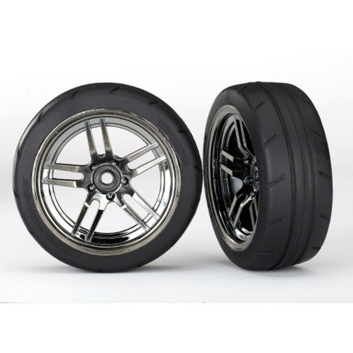 Traxxas 8373 Tires and wheels, assembled, glued (split-spoke black chrome wheels, 1.9 Response tires) (front) (2)