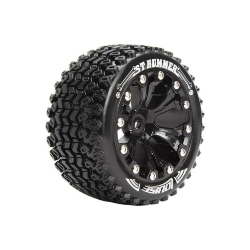 Louise RC - ST-HUMMER - 1-10 Stadium Truck Tyres - Ready Glued - Soft - 2.8" Rims Black Chrome - Hex 14mm - ARRMA 4X4 1-10 - Front - Rear - 1 Pair