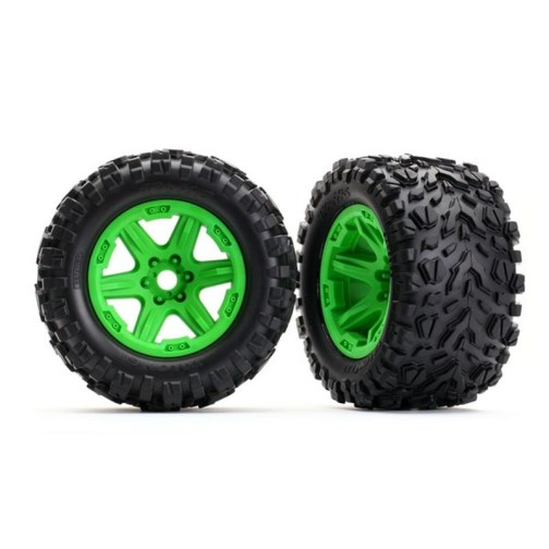 Traxxas 8672G Tires & wheels, assembled, glued (green wheels, Talon EXT tires, foam inserts) (2) (17mm splined) (TSM rated)