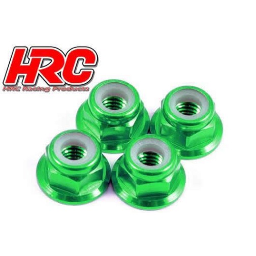 HRC Racing Wheel Nuts - M4 nyloc flanged - Aluminium - Green (4 pcs)