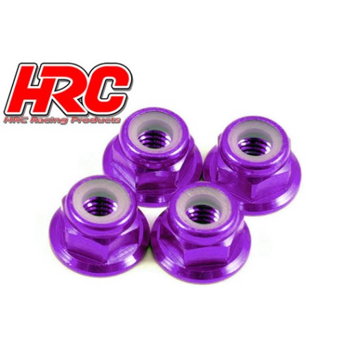 HRC Racing Alu Radmuttern M4 selbstsichernd geflanscht Purple (4)