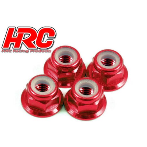 HRC Racing Alu Radmuttern M4 selbstsichernd geflanscht Rot(4)