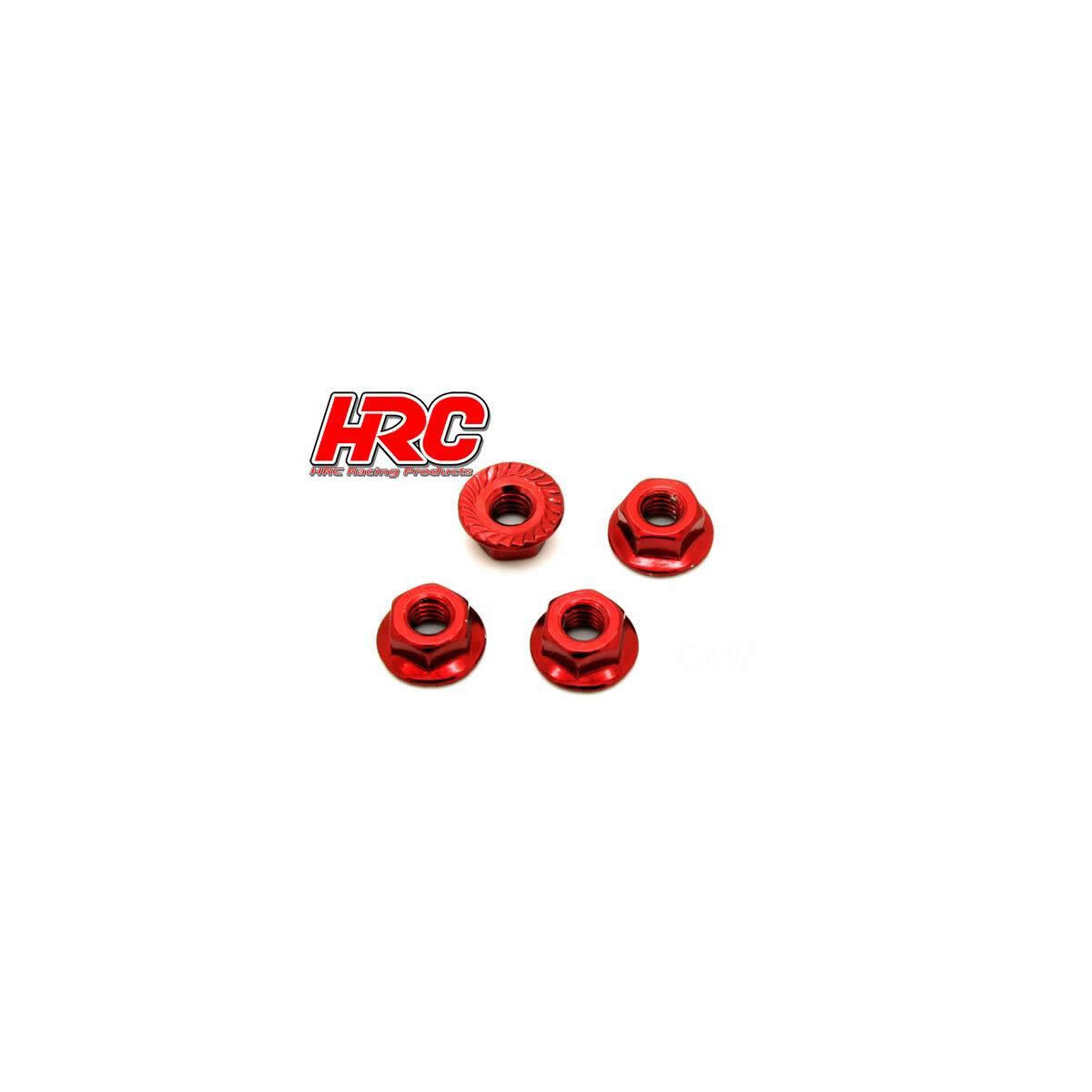 HRC Racing Stahl Radmuttern M4 mit Flansch geriffelt geflanscht Rot (4)