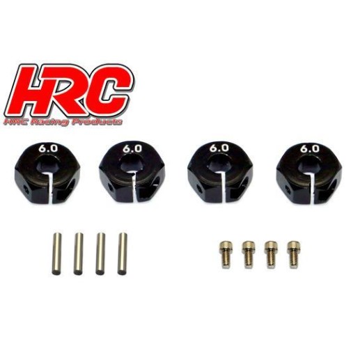 HRC Racing Option Part - 1/10 Touring / Drift - Aluminum - 12mm Hex Wheel Adapter - 6mm Wide - Black (4 pcs)