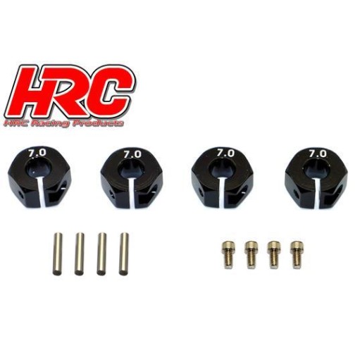 HRC Racing Option Part - 1/10 Touring / Drift - Aluminum - 12mm Hex Wheel Adapter - 7mm Wide - Black (4 pcs)