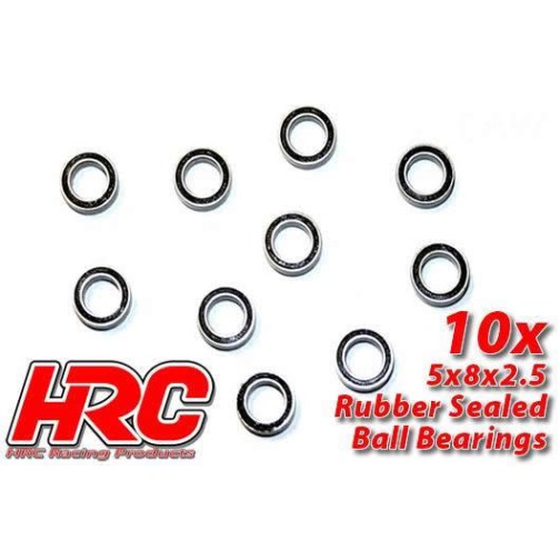 HRC Racing Ball Bearings - metric -  5x 8x2.5mm Rubber sealed (10 pcs)