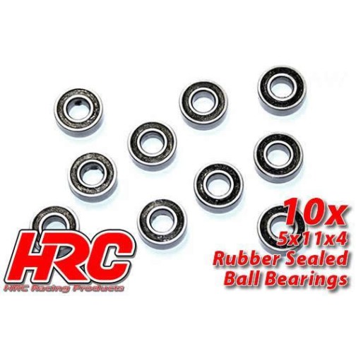 HRC Racing Ball Bearings - metric -  5x11x4mm Rubber sealed (10 pcs)